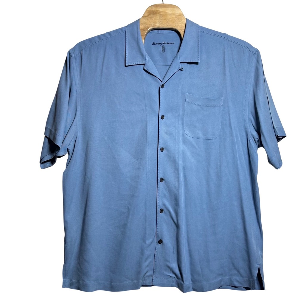 Tommy Bahama Mens XXL Blue‎ 100% Silk Short Sleeve Button Down Camp Shirt